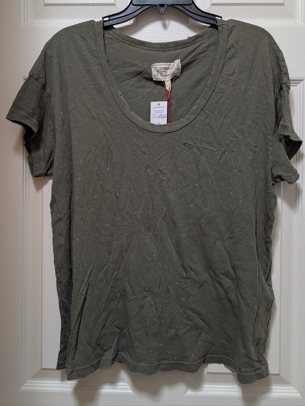 NWT Current Elliott The Slouchy Scoop Tee Size 1 Small S Green Olive Splatter